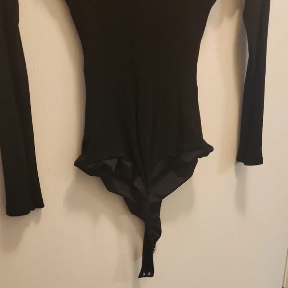 Klassy Network Black Long Sleeve Henley Bramisuit Bodysuit Size Medium - Picture 5 of 6